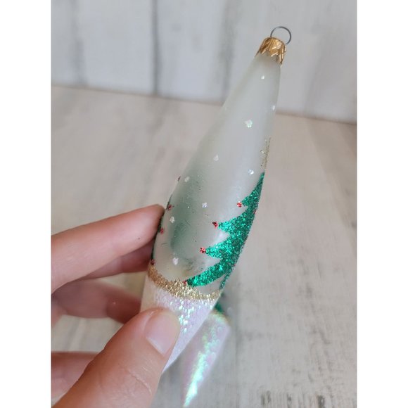 Glitter tree long glass ornament set Xmas snow - Picture 6 of 7